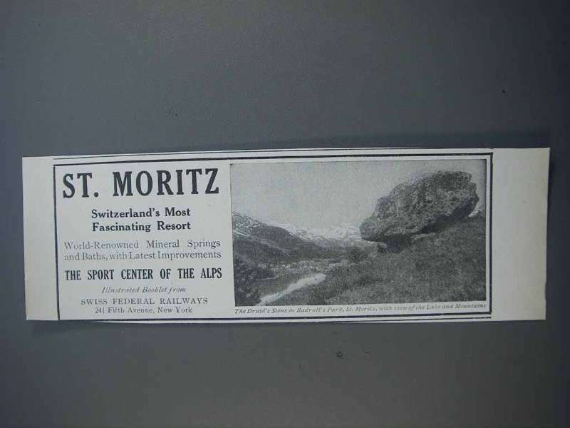 1913 Swiss Federall Railways Ad - St. Moritz