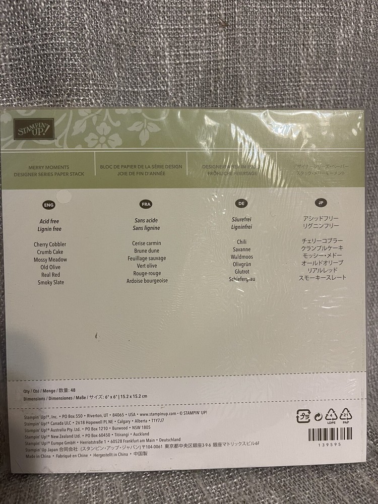 Stampin Up! Бумажный стек Merry Moments серии Designer 6 X 6