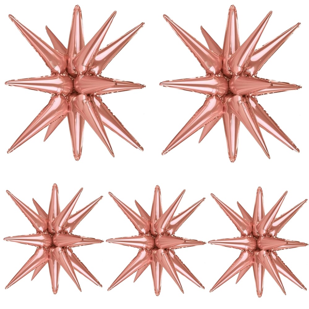 CELEBRIO Make it special - 5 Pcs Rose Gold Star Balloons - 3 Pcs 22 Inch & 2 ...