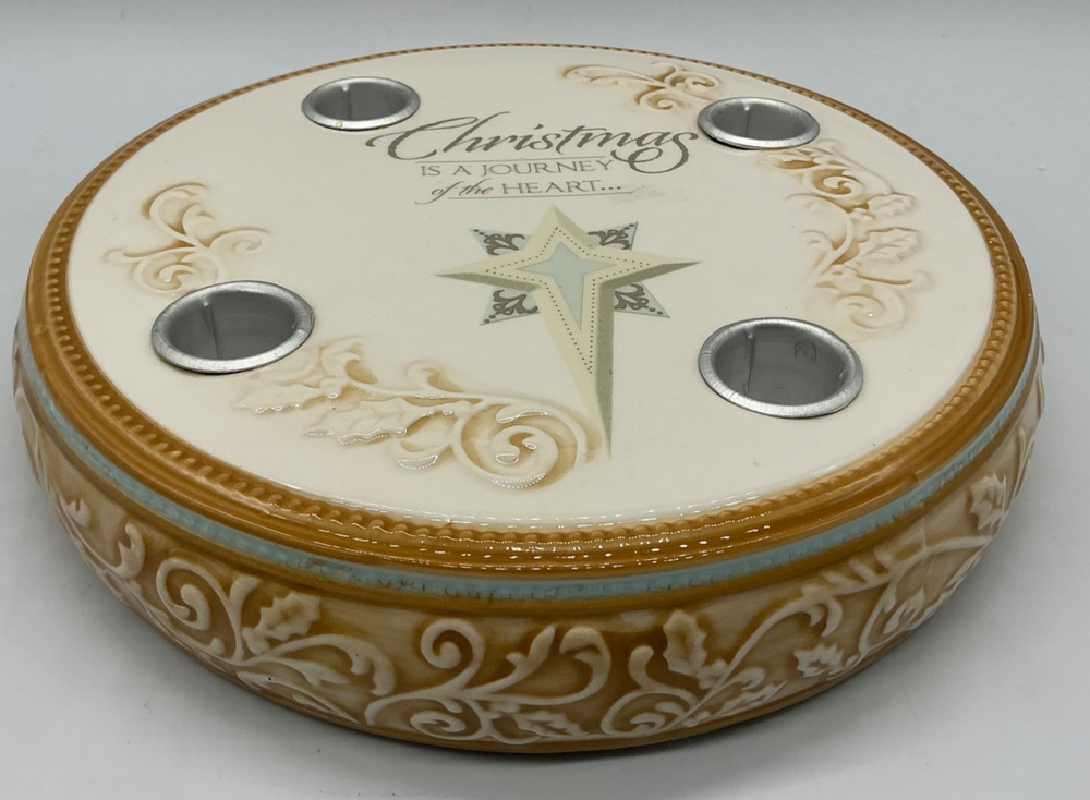 Ceramic Advent 9” Wreath Abby Press design includes 1 pink 3 purple taper candle-image