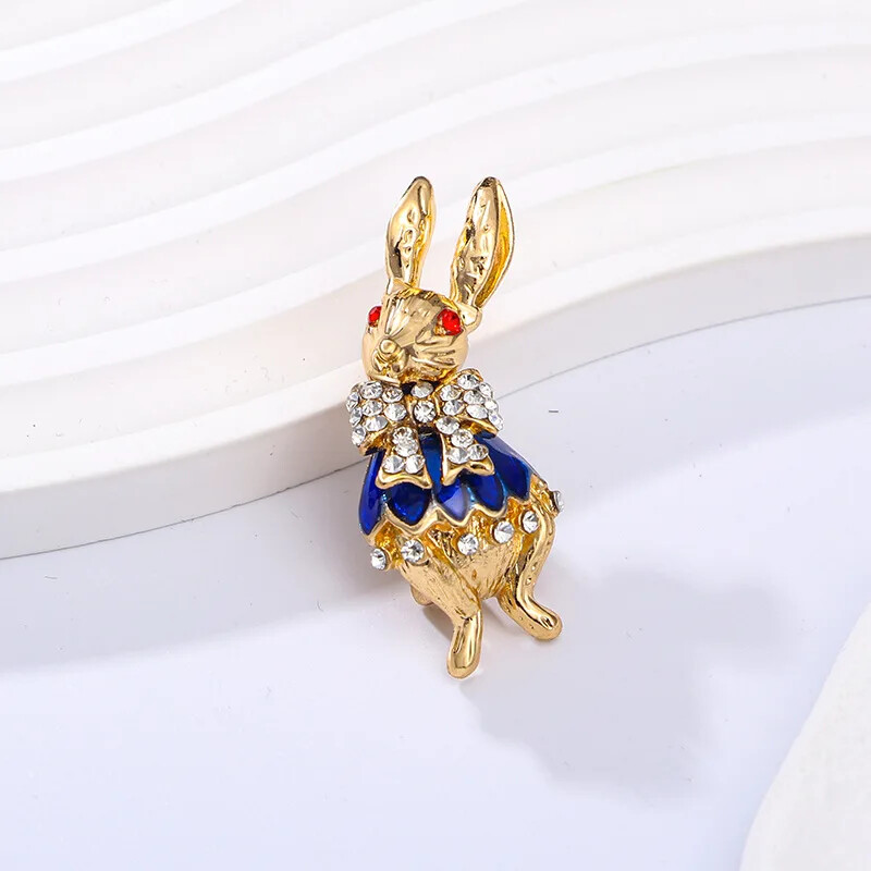 High-end Personality Blue Enamel Bunny Brooch Luxury Cute Rabbit Animal Pin
