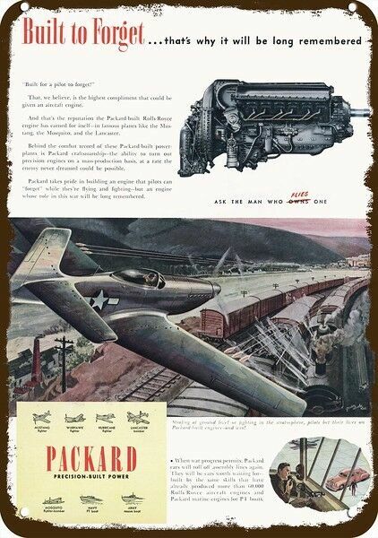 1945 PACKARD P-51 MUSTANG Engine Vintage-Look-Edge DECORATIVE REPLICA METAL SIGN