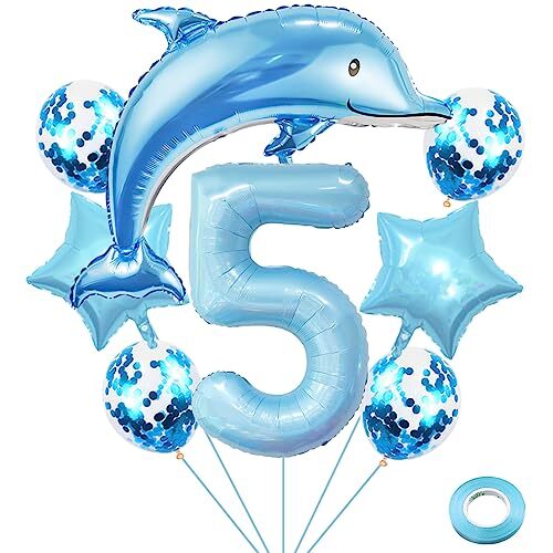 Weenkeey 5th Dolphin Birthday Balloons Giant Dolphin Aluminum Foil Balloon Nu...
