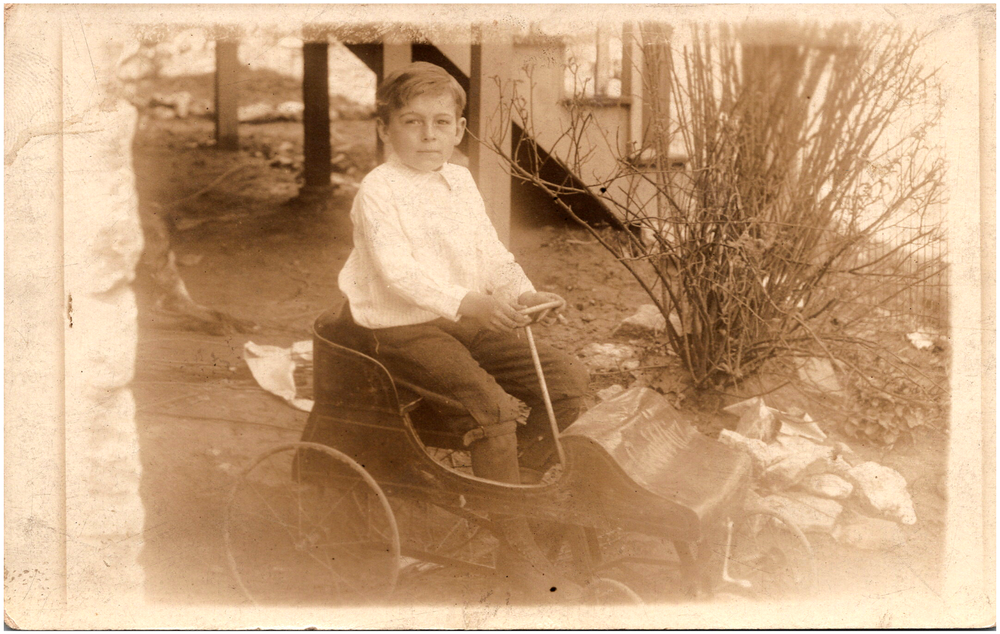Boy in GeeWhiz Toy Pedal Car Automobile Kansas City MO 1910s RPPC Postcard Photo