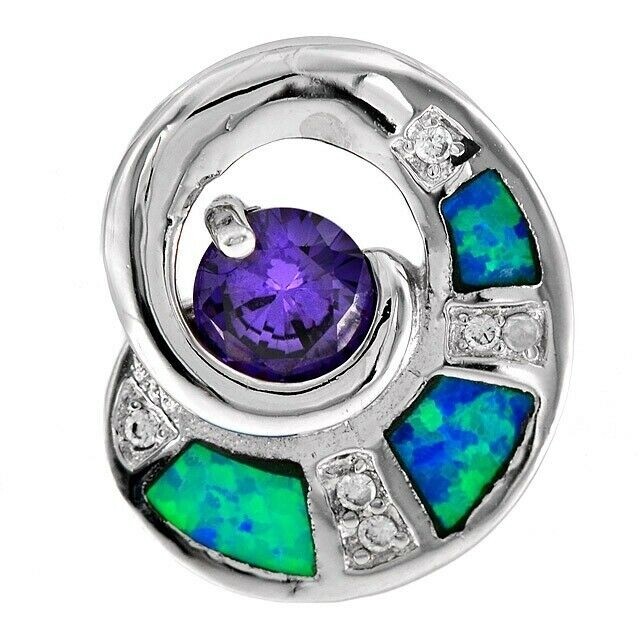2CT Amethyst & Australian Opal Inlay 925 Sterling Silver Pendant EO3