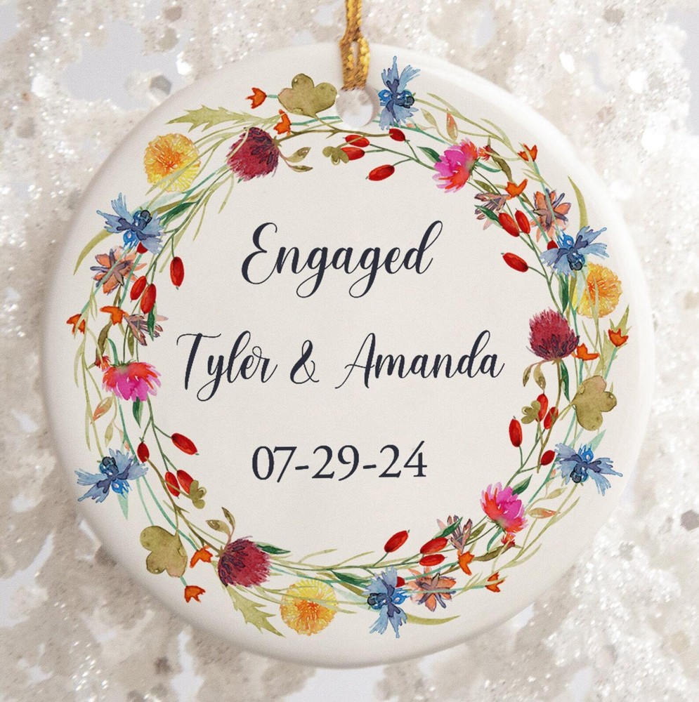 Wildflower His and Her Floral Ceramic Engagement Ornament