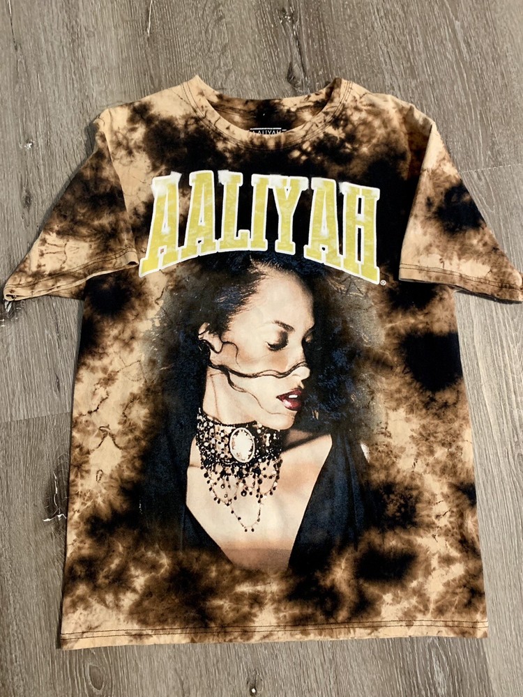 Aaliyah T-Shirt Hip Hop Artist Brown Tye-Dye Womens M Medium-image