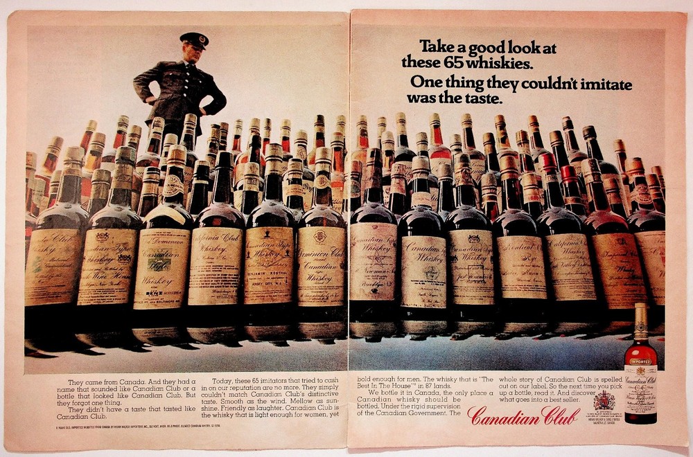 Canadian Club 1970 Vintage 2-Page Magazine Ad Whiskey Liquor Bar Man Cave Large-image