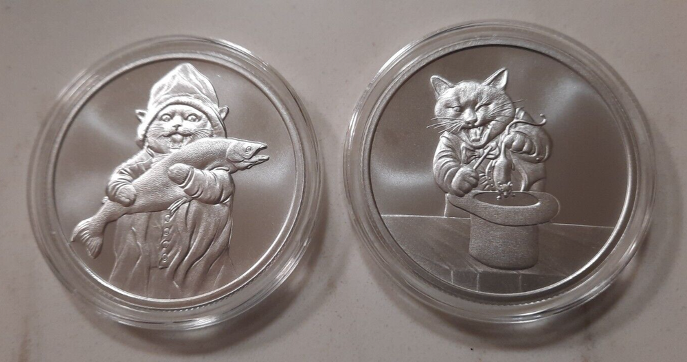 2-FER: ABRACADABRA 1OZ + FISHERMENS FRIEND 1OZ  .999 FINE SILVER - PUSS IN BOOTS-image
