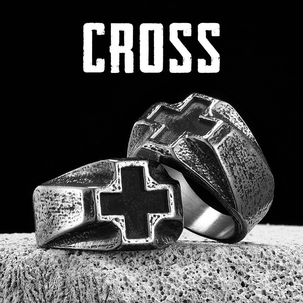 Vintage Black Cross Amulet Men Rings Stainless Steel Women Jewelry Punk