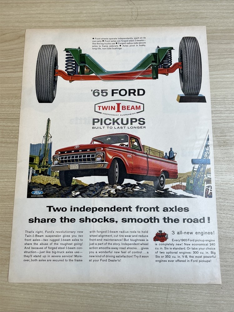 1965 Ford Pickups Trucks Twin I Beam 1964 Vintage Print Ad Life Magazine