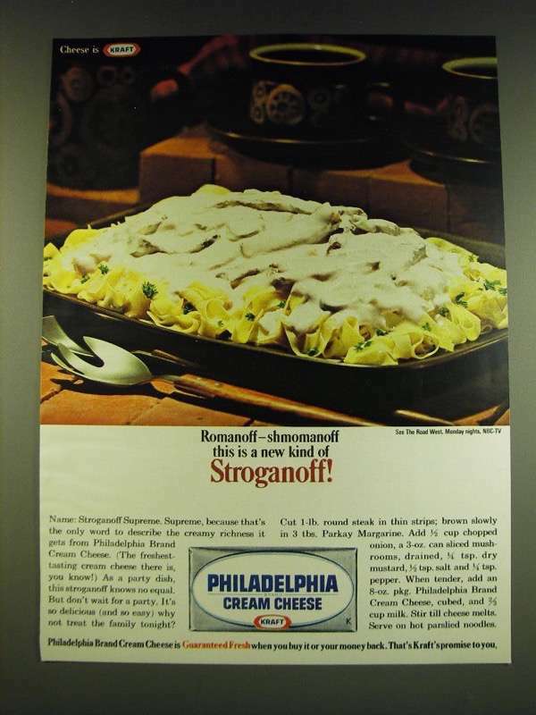 1966 Kraft Philadelphia Cream Cheese Vintage Ad - Romanoff vs Shmomanoff