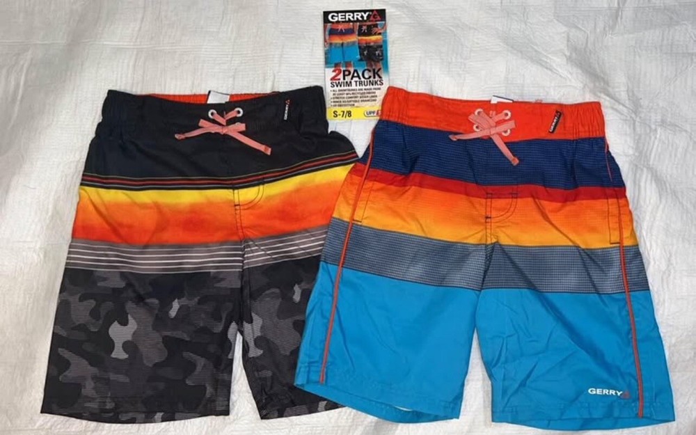 GERRY boys 2 Pack Swim Trunks Size S(7/8). 50+UPF New