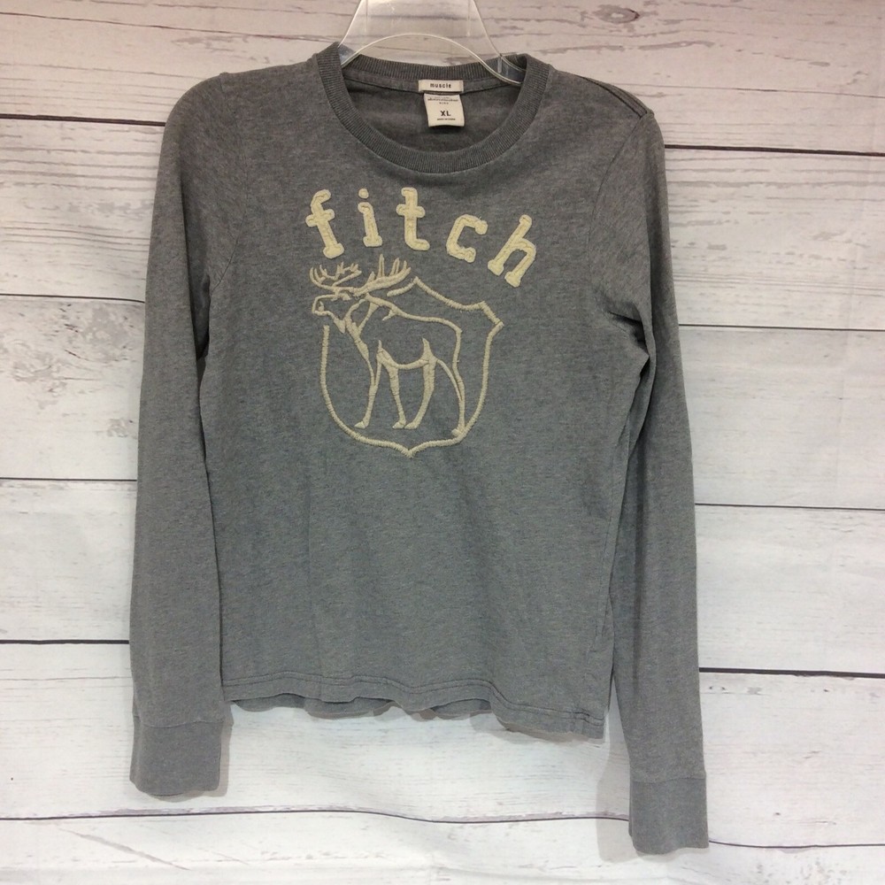 Abercrombie Kids Boys Long Sleeve Crew Neck Muscle T Shirt Size XL Gray Moose-image
