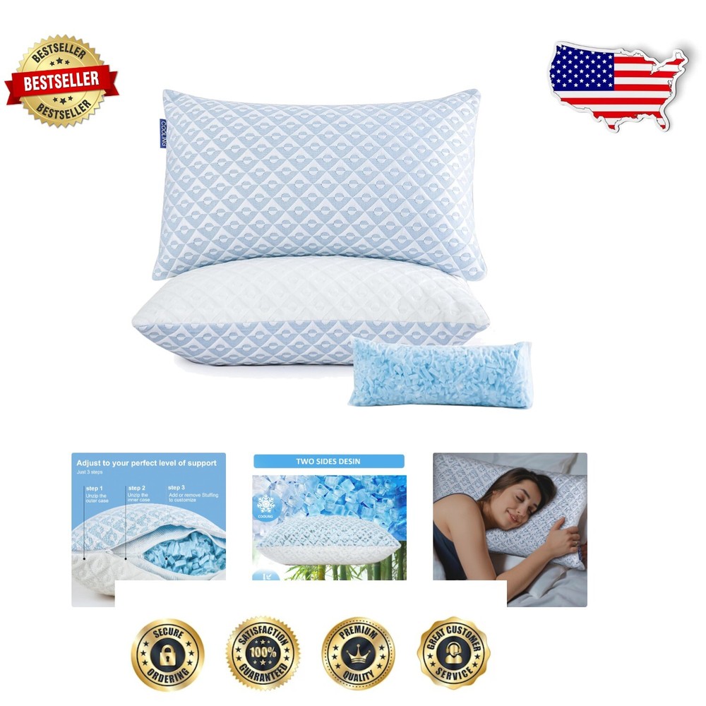 Premium Gel Memory Foam Bed Pillows - Cooling Comfort for Restful Sleep (2 Pack)