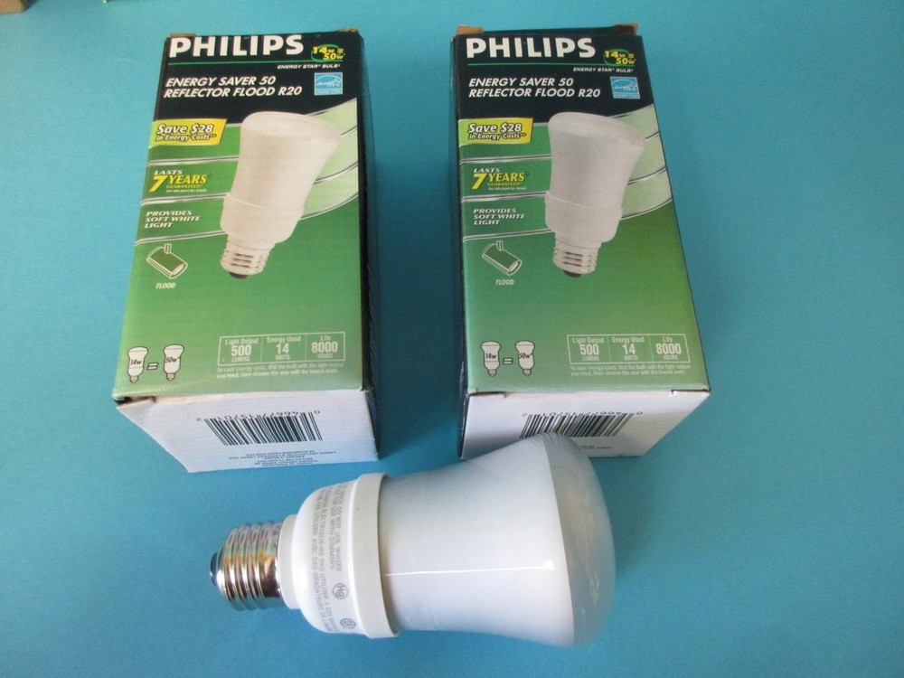LOT OF 2 NEW PHILIPS LIGHTING EL/A R20 14W 2700K CFL LIGHT BULB REFLECTOR FLOOD