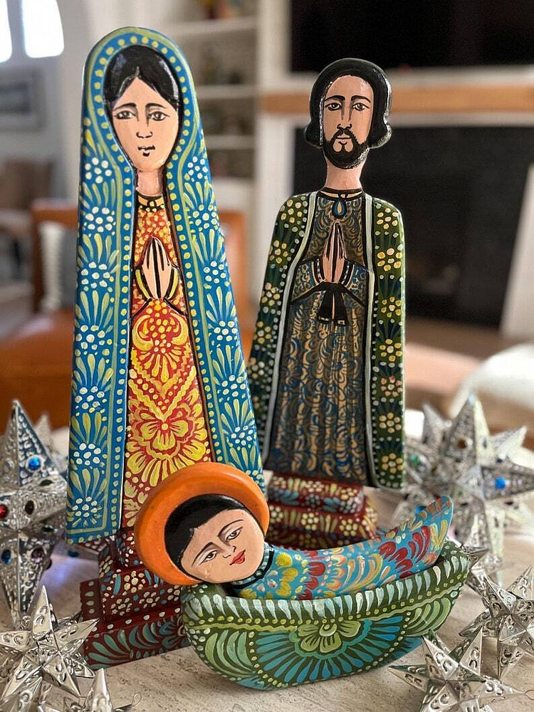 NATIVITY Set, Lg Painted Wood Figurines Christmas Nacimiento, Mexican Folk ArT