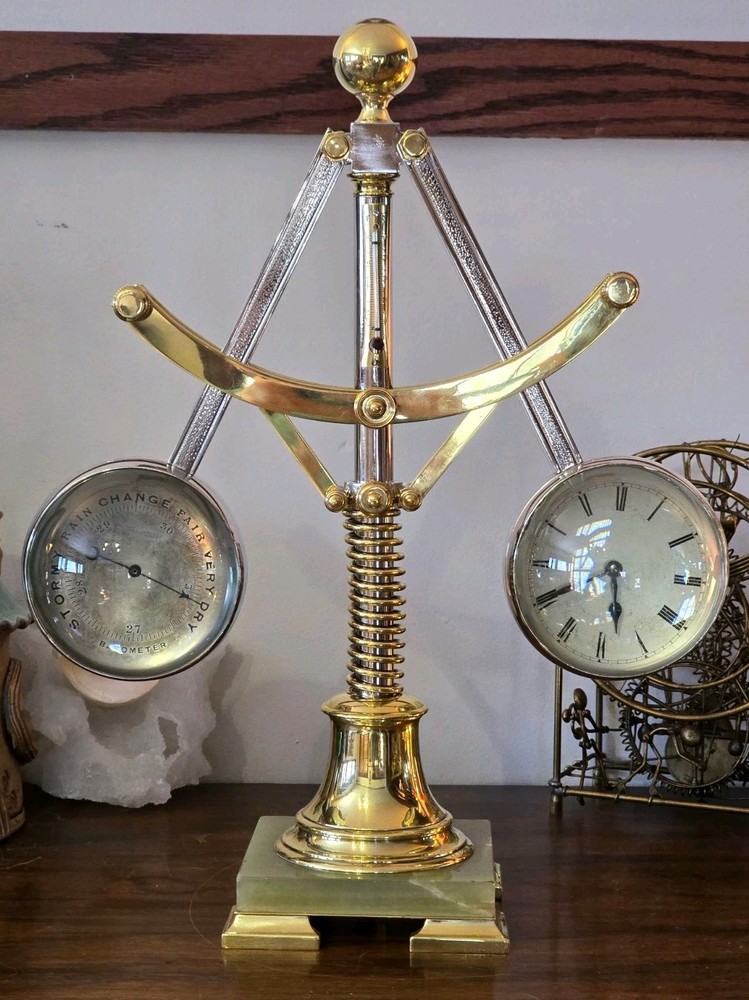 RARE 19th C. French Industrial Centrifugal Governor Clock & Barometer  RESTORED