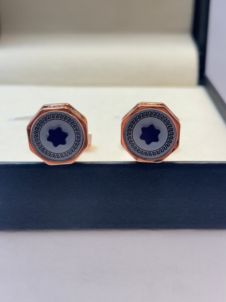 Elegant Montblanc Men's Blue Star Octagon Style Rose Gold Color Cufflinks Set