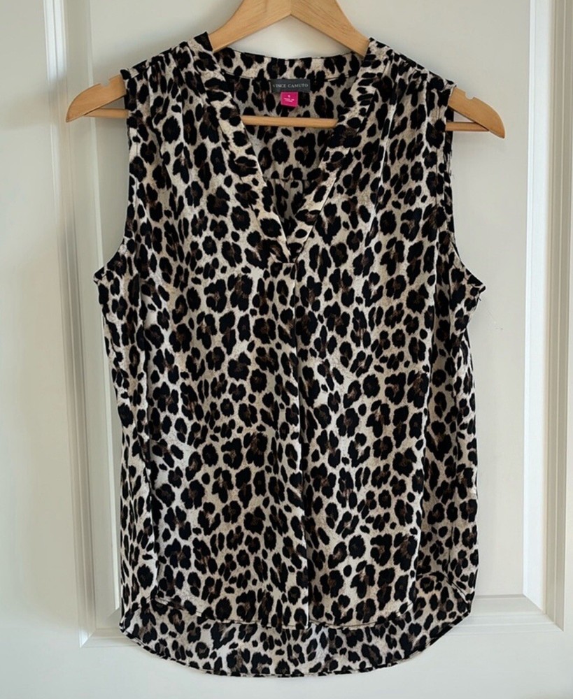 NWOT Vince Camuto Blouse Women’s S Black Animal Cheetah Print V-Neck Sleeveless