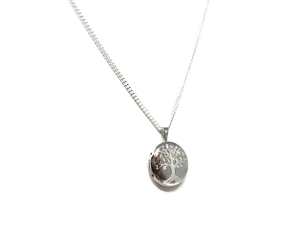 Sterling Silver Rhodium Plated Tree of Life Locket on Silver Necklace