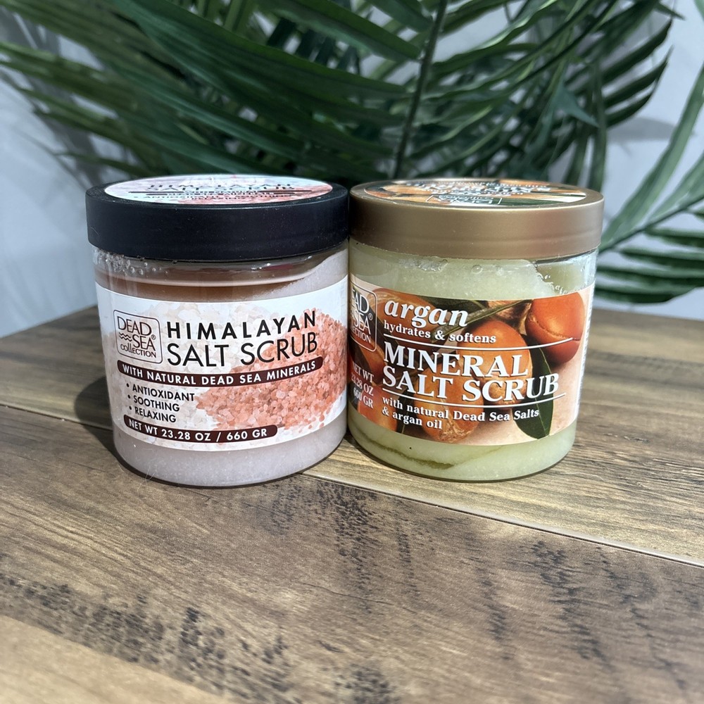 Dead Sea Salt Scrub 23.28oz - Argan & Himalayan Variants 2-Pack