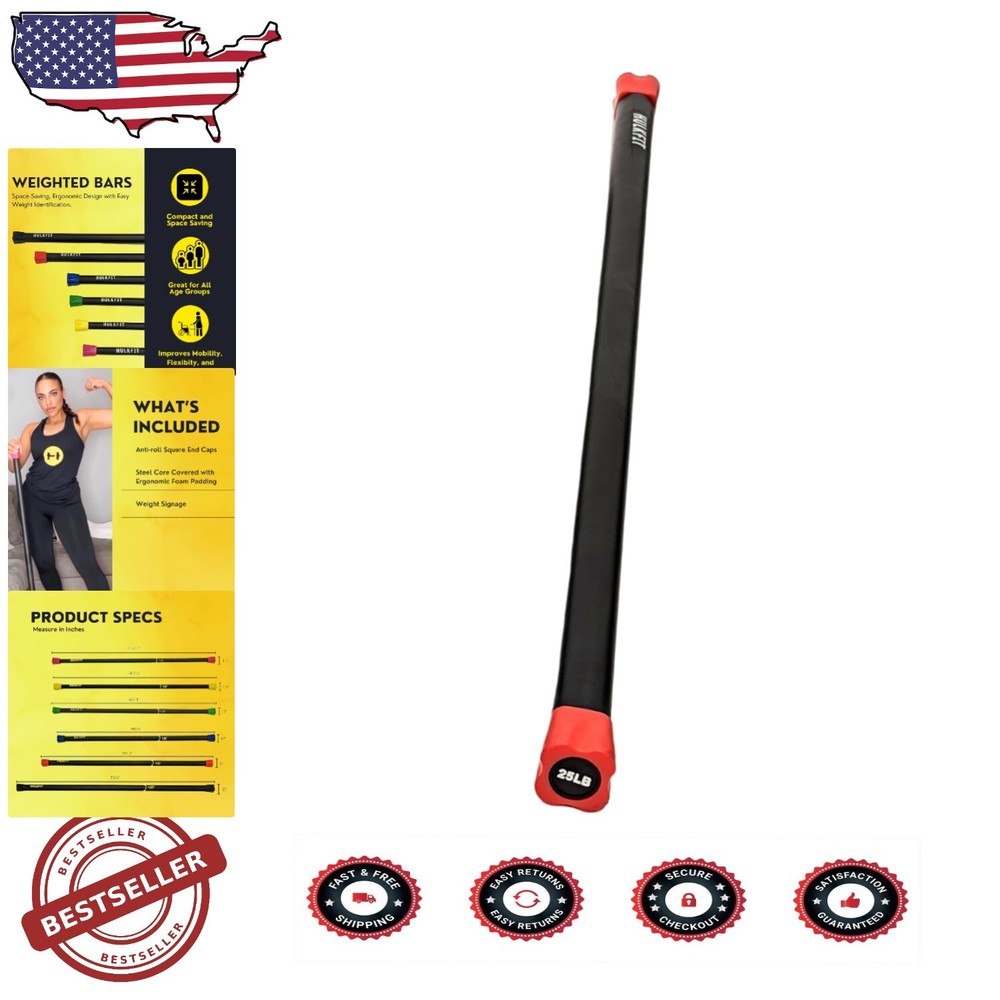 Compact Multicolor 25 lb Weighted Bar - Perfect for Squats, Lunges, Bench Press