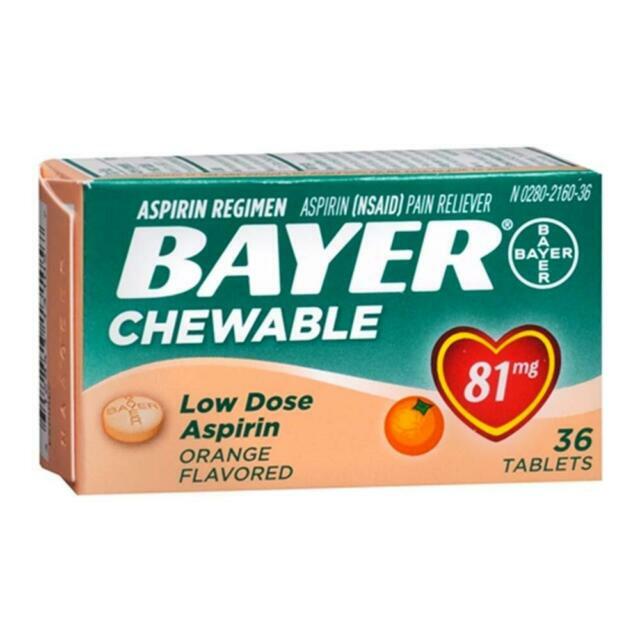 Bayer Chewable 'Baby' Aspirin 81mg Low Dose ORANGE 36 Tablets ( 2 pack ) __