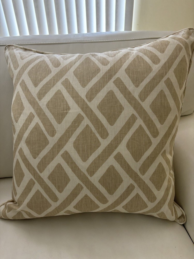 PAIR - Thibault Geometric Beige Linen Custom Pillow Covers 21x21 in 3 Options