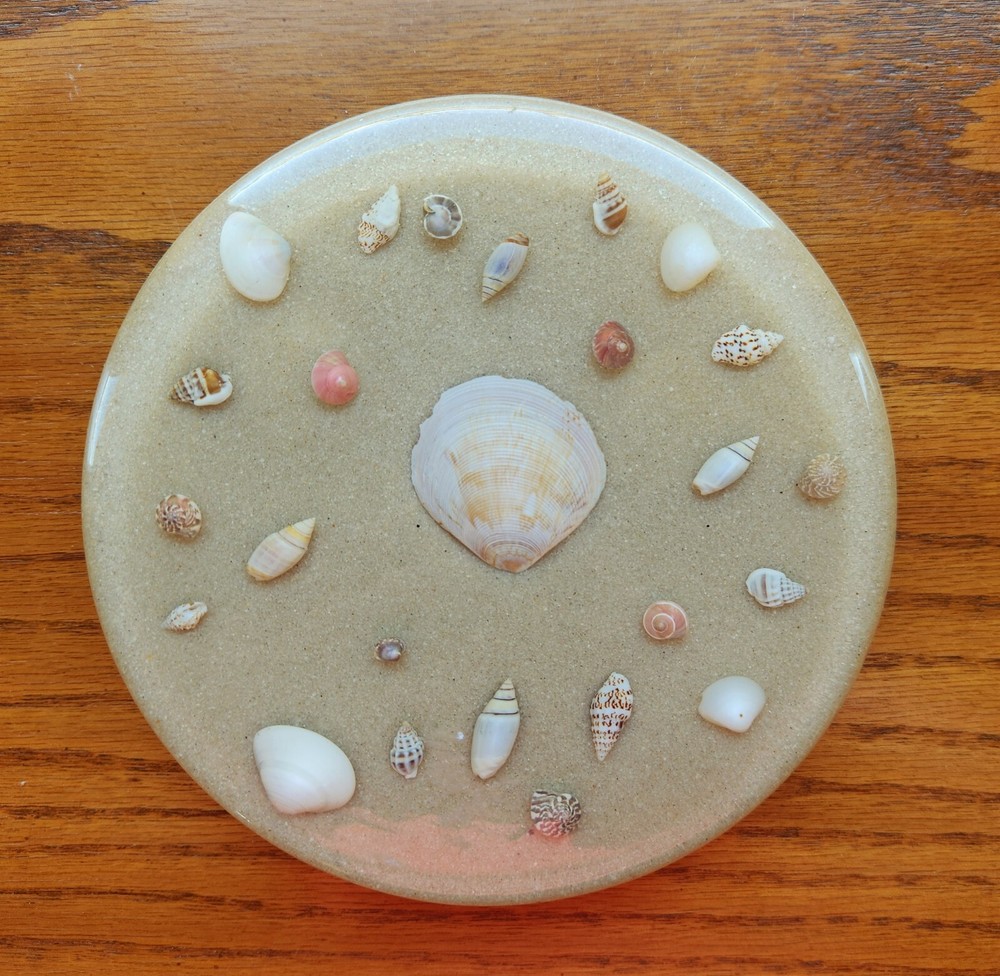 Lucite Resin Trivet Beach Sand Shells Nautical Theme Beach House Decor VTG USA