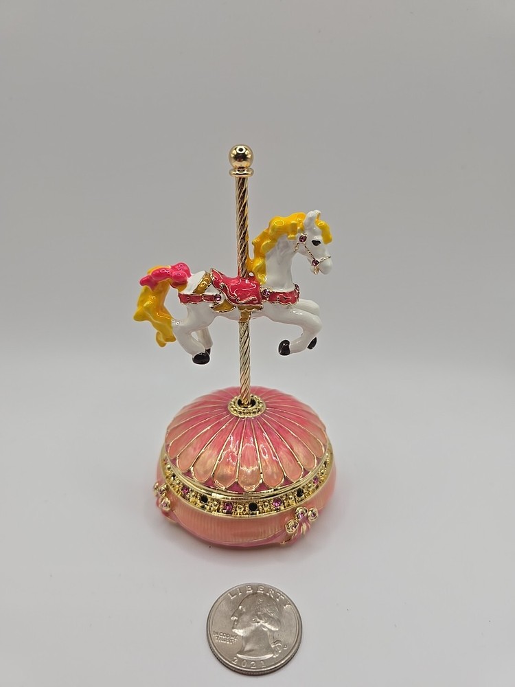 Pink Wind-up Musical Carousel Trinket Box - Keren Kopal - Benefits HORSE RESCUE