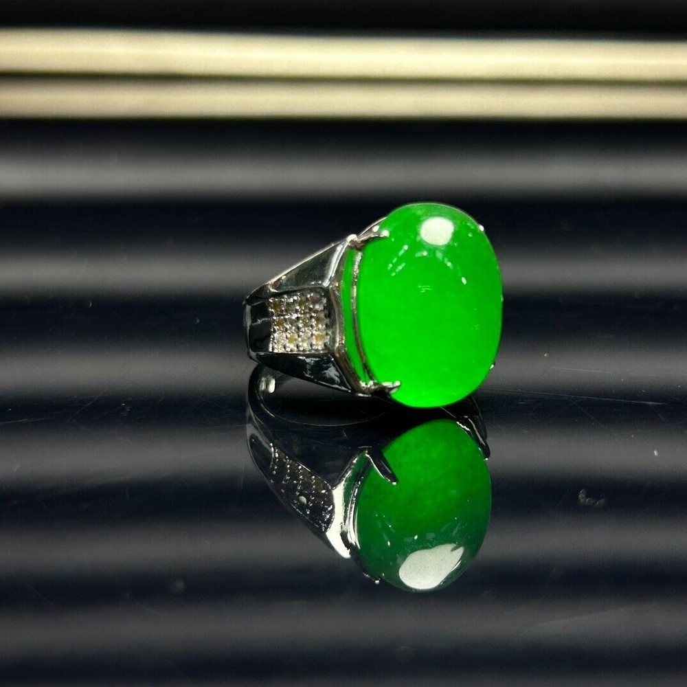 Certified Natural Inlay high Ice Burmese Jade Jadeite pigeon egg Amulet Rings
