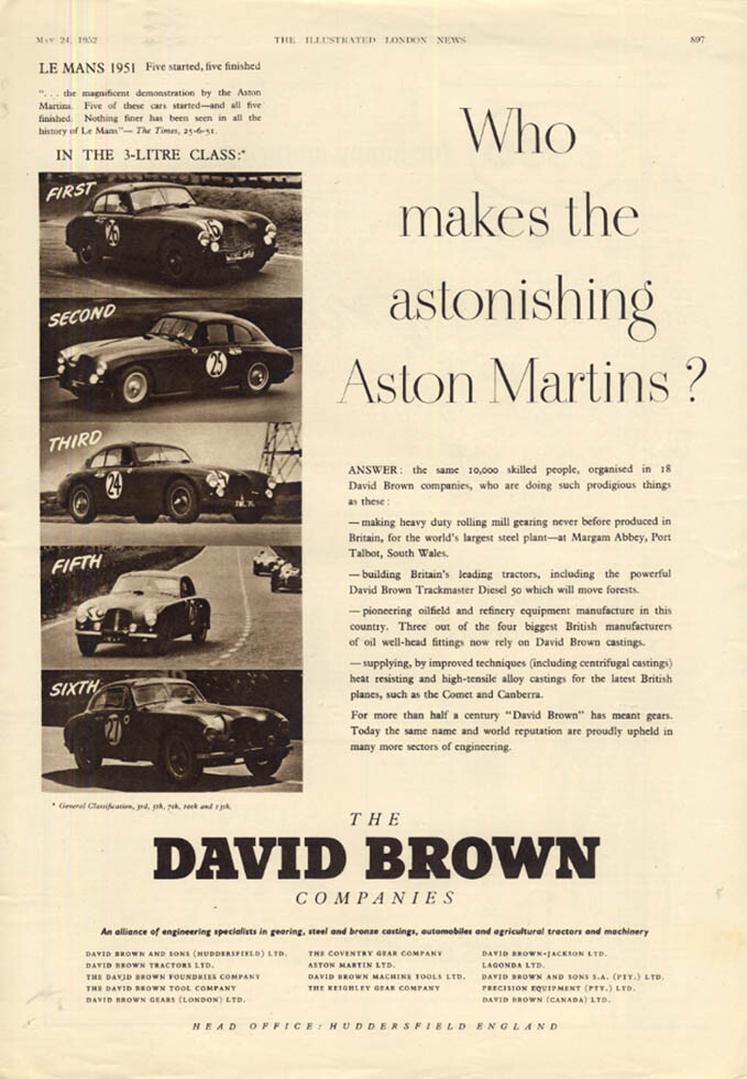 Who makes the astonishing Aston Martin DB2 at Le Mans 1951 ad 1952 ILN