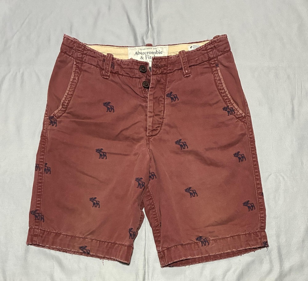 Vintage Abercrombie Fitch Shorts Mens 30 Red Heavyweight Moose Preppy Y2K Faded-image
