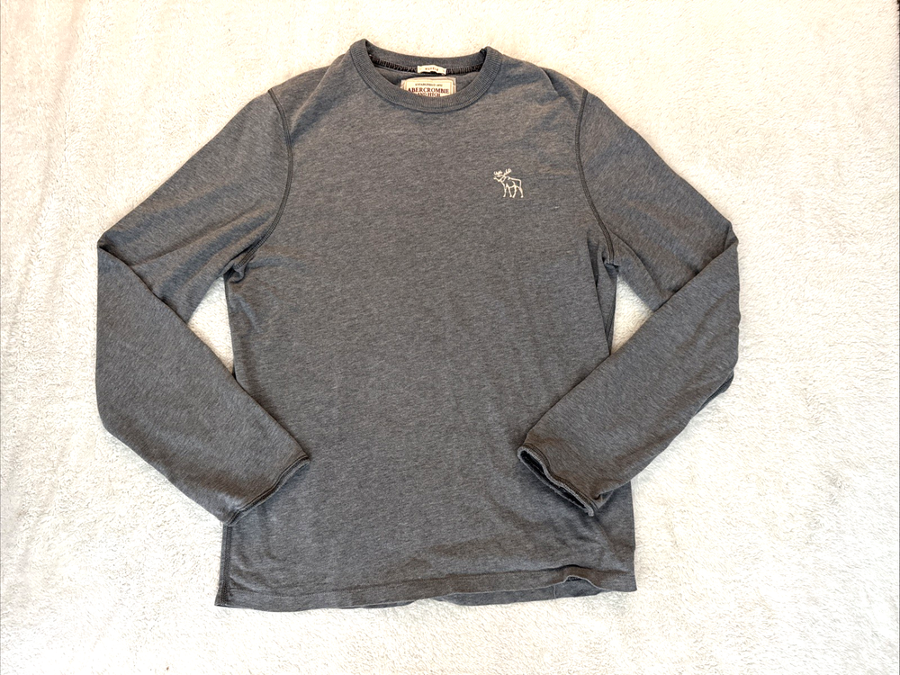 Y2K Abercrombie Fitch Mens Gray Muscle Tee Sweatshirt Moose Logo Size Large-image