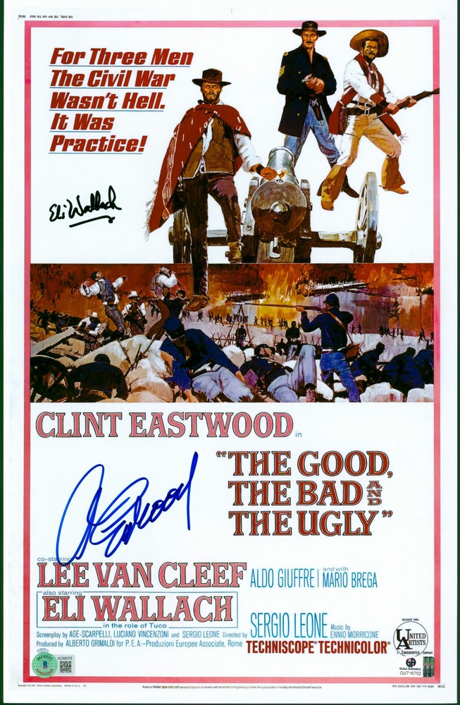 CLINT EASTWOOD & ELI WALLACH Signed The Good The Bad The Ugly 11x17 Photo GA BAS