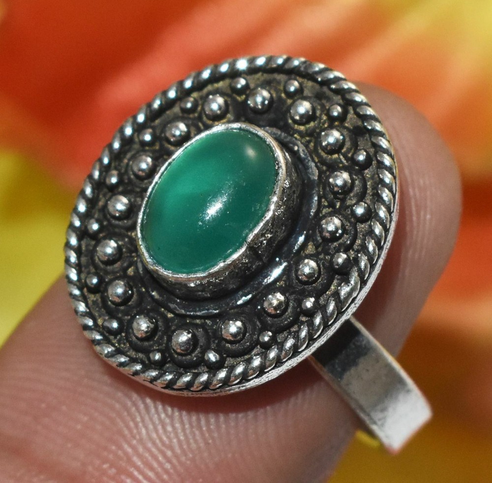 Green Onyx Gemstone Handmade Adjustable Ring 925 Silver Plated U348-A297
