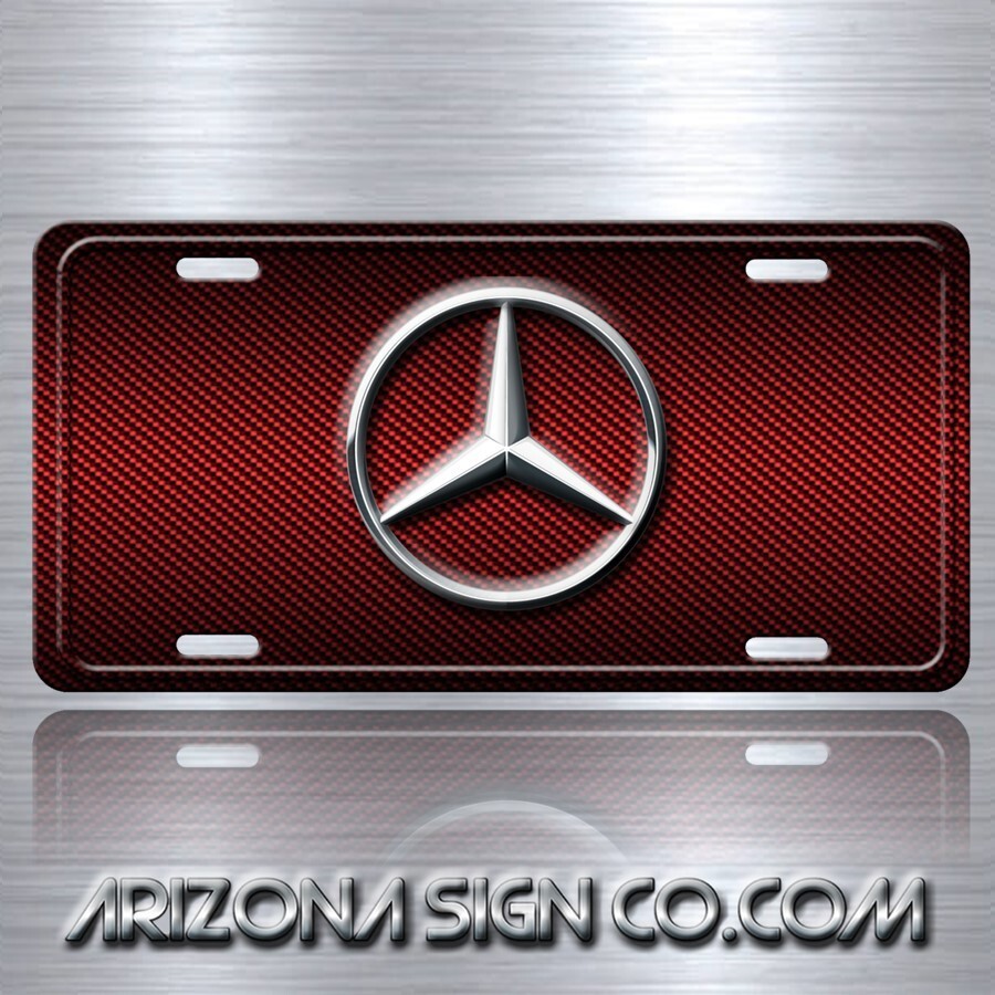 Mercedes-Benz Simulated Red Carbon Fiber Vanity Aluminum License Plate Tag