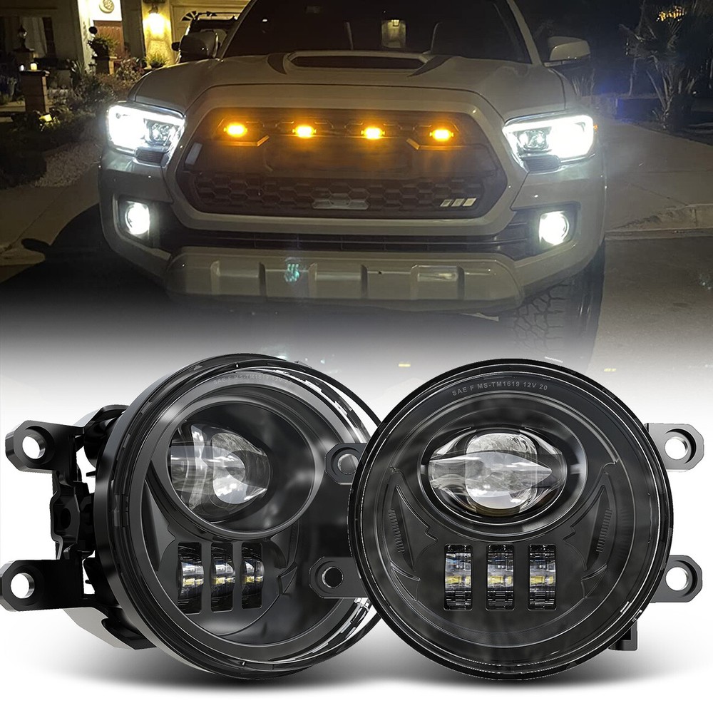 Pair Front LED Fog Lights Black For 4Runner 2014-19 Tacoma 2016-19 Tundra 14-19