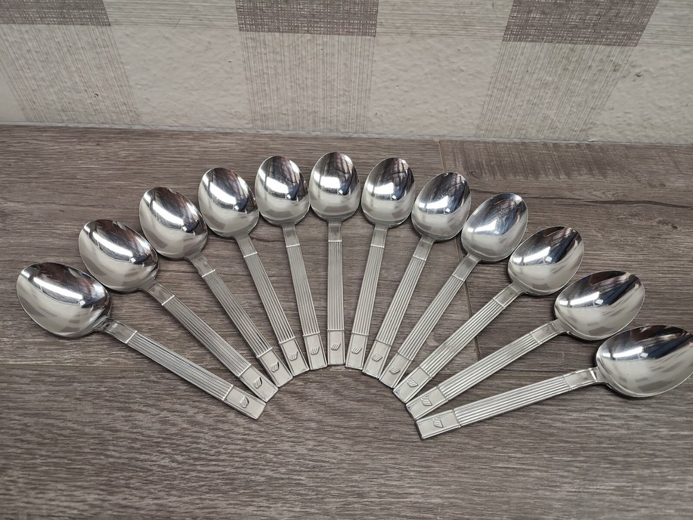 12 Vintage ABCO UNITED Airlines First Class Stainless Steel Dinner Spoons 6” ✅️-image