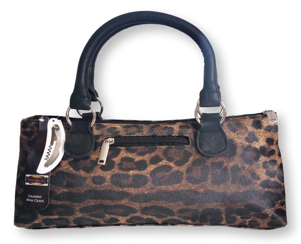 Stylish Insulated Wine Tote - Leopard Cougar Print - with Corkscrew - NWT