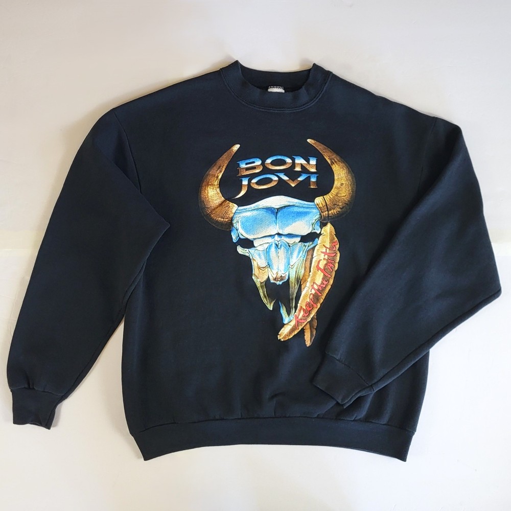 Vintage Bon Jovi Keep the Faith 1993 Tour Sweatshirt Black XL Concert Retro