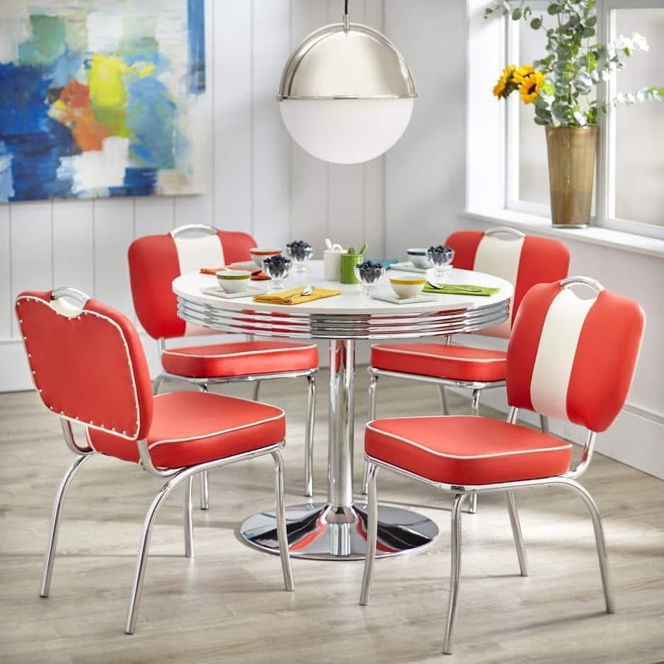 5 Piece Red Finish Vintage Retro American Style Dining Set