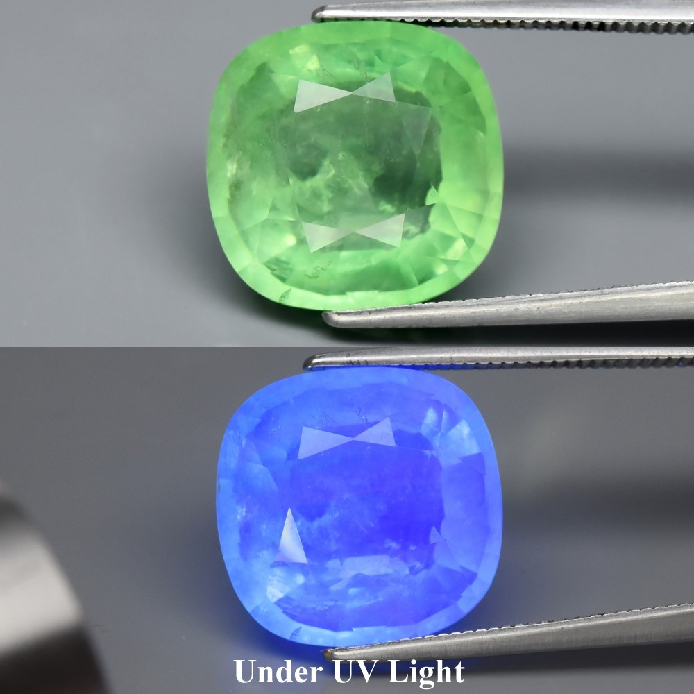 12.87ct Cushion Natural Green Fluorite UV Color Change Gemstone