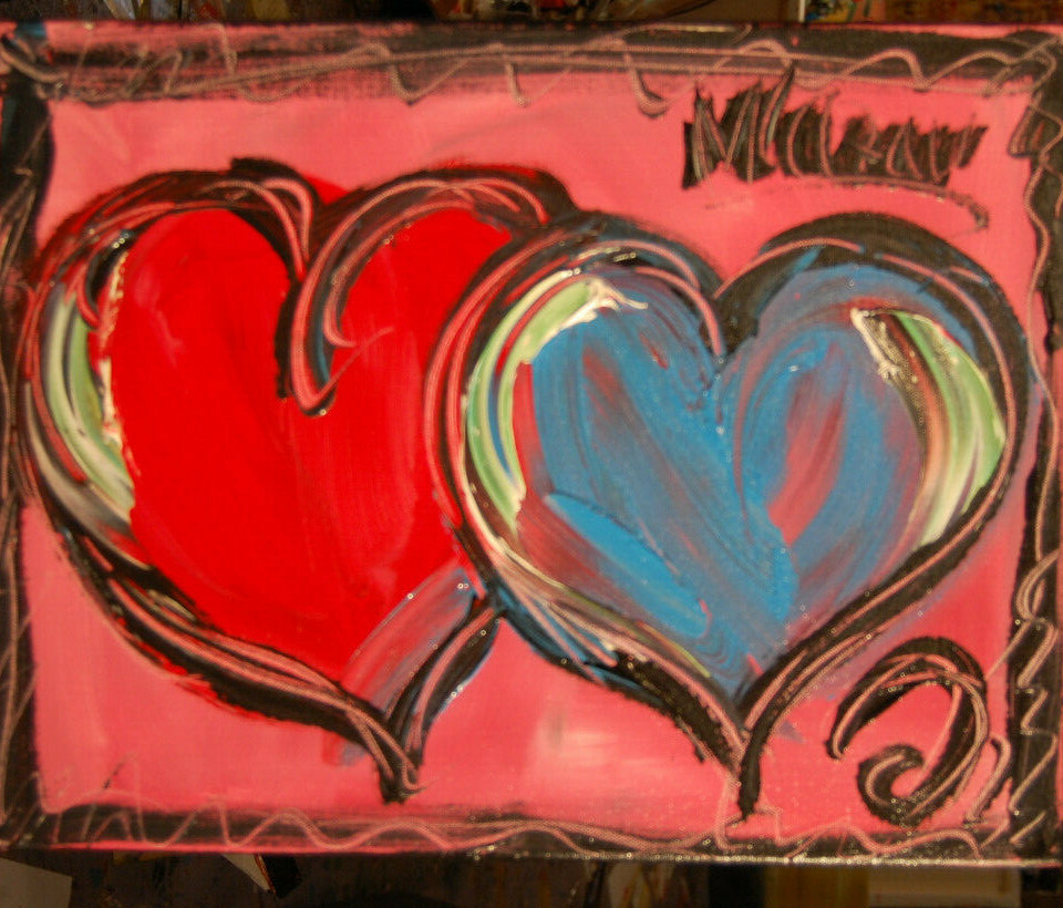 HEARTS  ART GIFT  ABSTRACT PAINTING Expressionist MODERN ART LARGE BJ4T6BJRTHWD5
