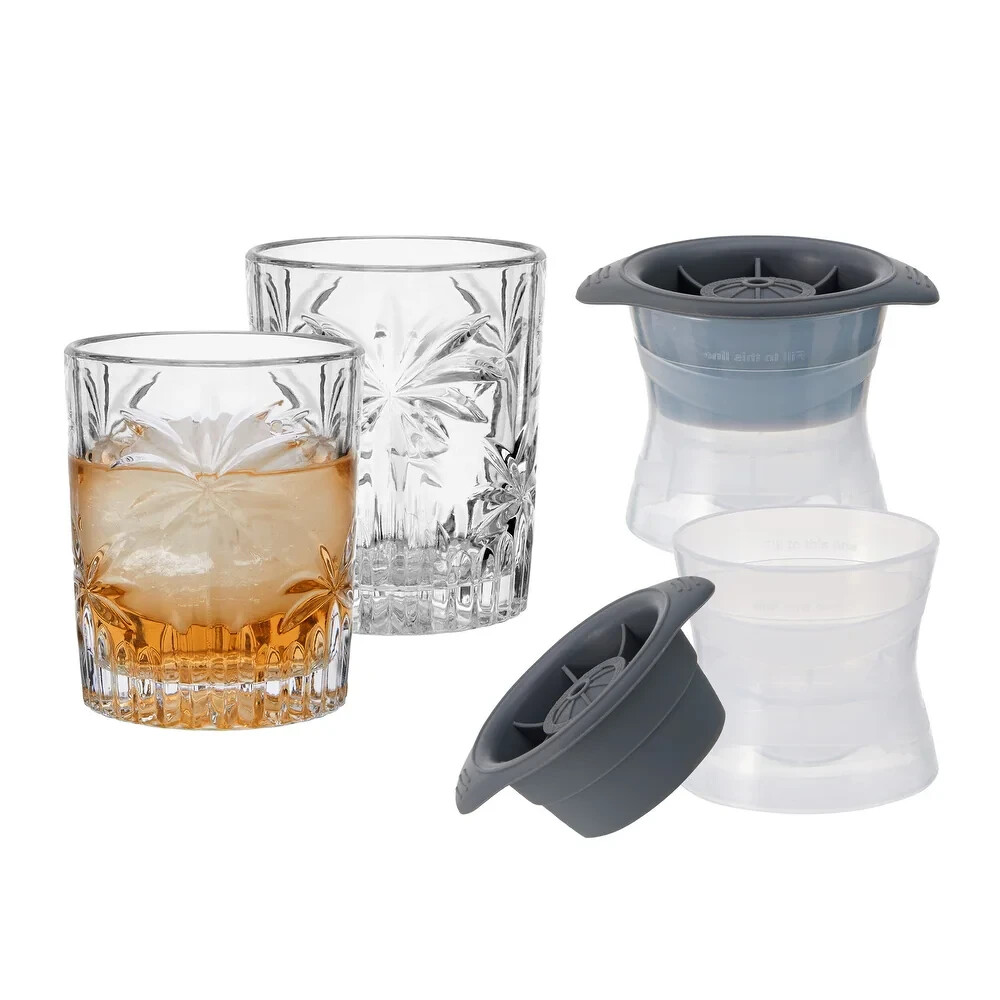 Mikasa Craft Cocktail 4-Piece Whiskey Glass Set w/ Ice Molds 5292029