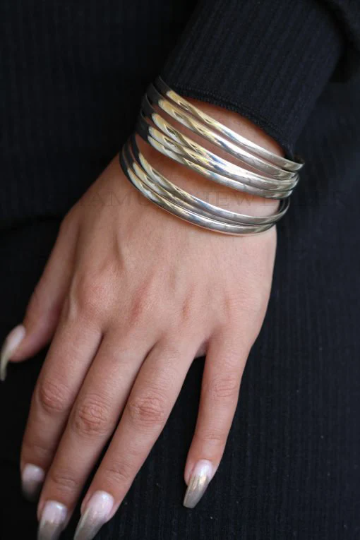 925 Silver Chunky Bangle, Set of 7 Bangles, Stacking Bracelets, 7 Day Bangles