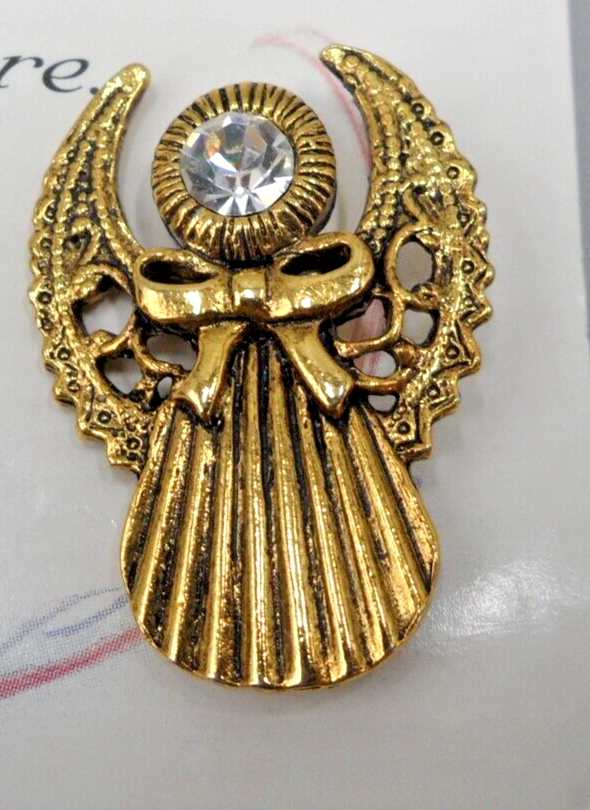 Vintage Angel Pin 2000 Abbey Press Bridesmaid Thank You Crystal Lapel Hat Collar-image