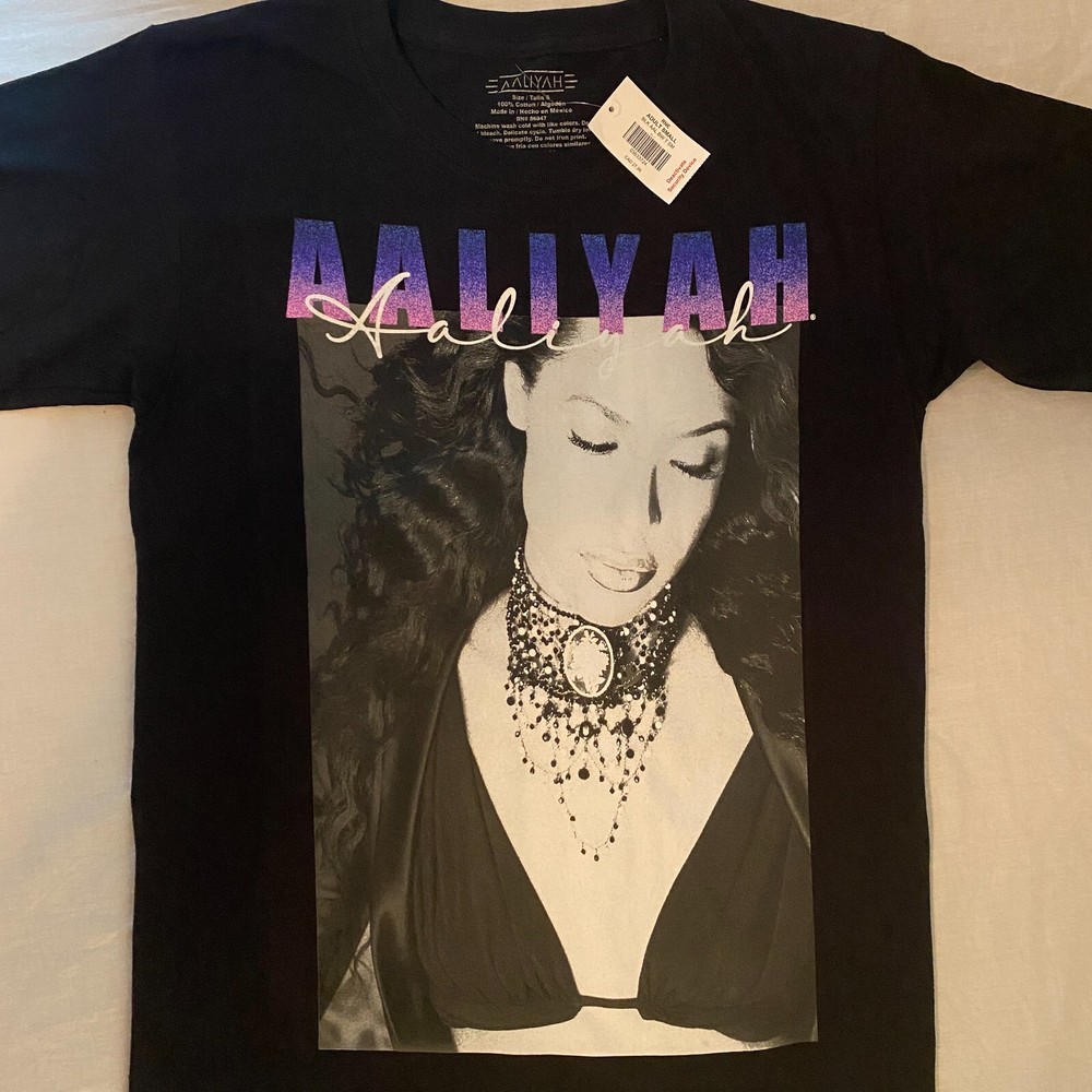 Aaliyah T-Shirt Men's Size Small Black Purple Pop Classic 90's R&B Photo Tee NEW-image