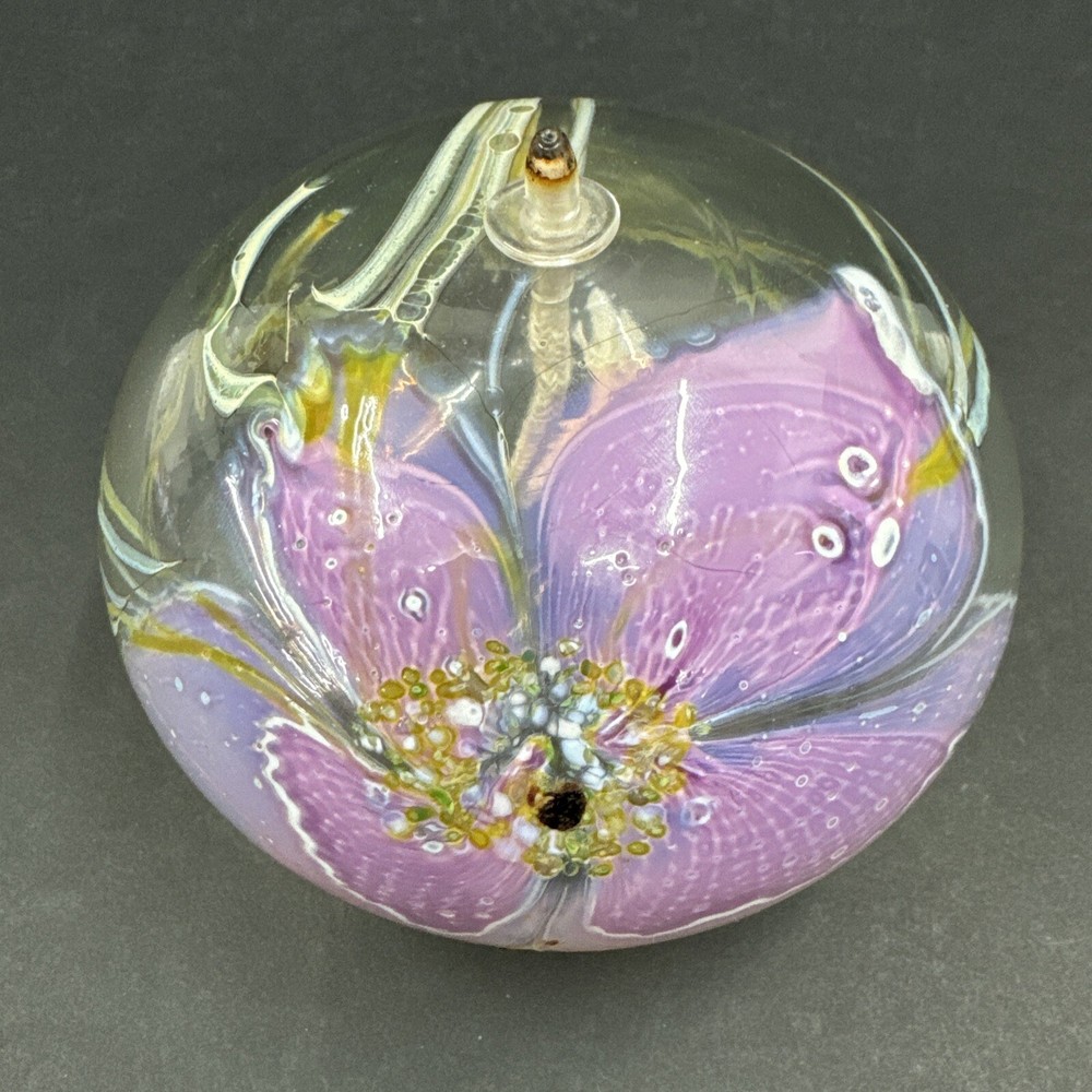 Glasshouse Studio Iridescent Glass Oil Lamp #50182 Signed